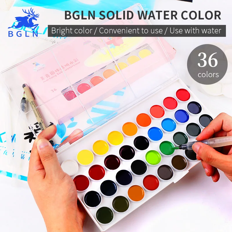 

BGLN 36Colors Solid Watercolor Painting Set Bright Water Color Portable Watercolor Pigment Powder For Kids Student Art Supplie