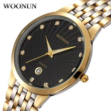 WOONUN мужские часы Топ бренд класса люкс кварцевые часы с бриллиантами для мужчин золотые часы для мужчин нержавеющая сталь ультра тонкий Relogio Masculino