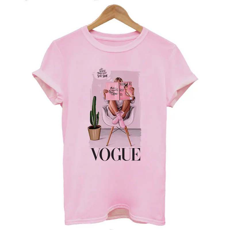 2072-Pink Женская футболка Vogue с надписью Harajuku женская футболка для отдыха модная Эстетическая футболка Летняя Tumblr винтажная уличная одежда Tumblr - Цвет: 2072-Pink