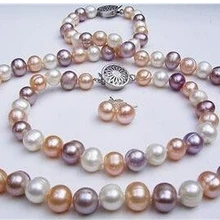 Женские изысканные 7-8 мм Разноцветные жемчужные ожерелья браслет серьги слово mujer для женщин серебро-ювелирные изделия 925 Серебро хорошее качество