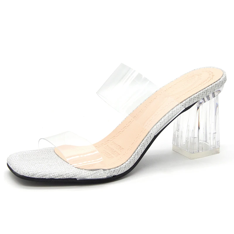 

Fashion Transparent Ladies Slippers Female Square High Heels Slip On Casual Sandals Women Shoes Woman Casual Shoes Party Sandals