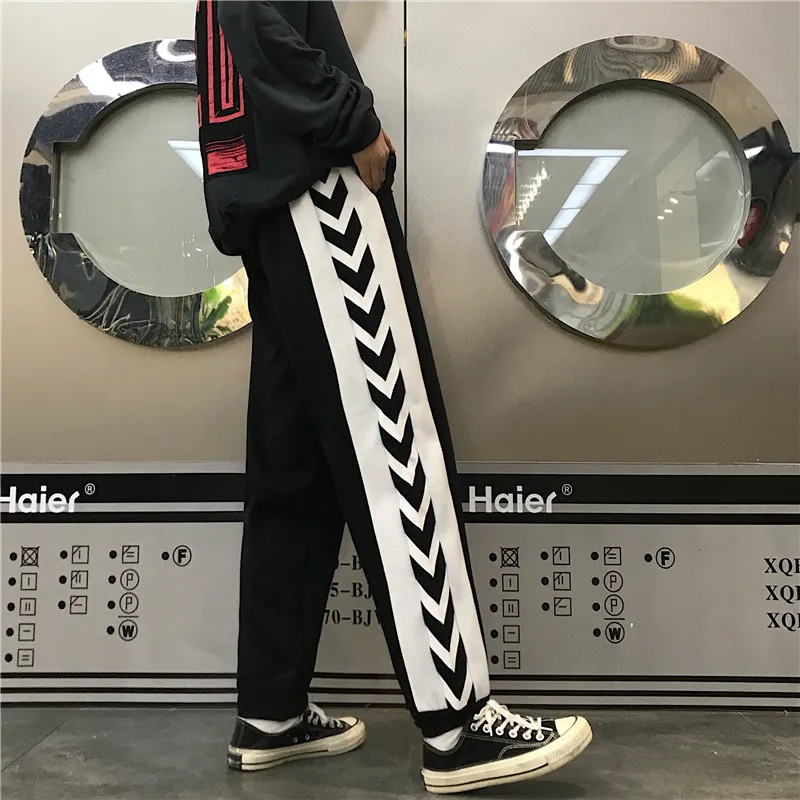 Для женщин стрела строка шить повседневные штаны для корейский Ulzzang Harajuku свободные брюки