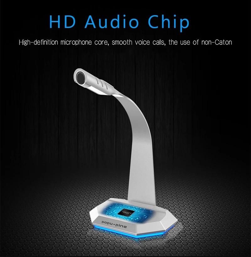 FELYBY USB микрофон металлический конденсаторный микрофон с светодиодный подсветкой для компьютера ноутбука запись встречи K3