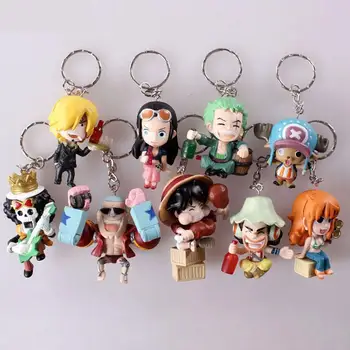 

9pcs/set Anime One Piece Figure Keychain Assembly Leisure Life Pirates Group Full Set Model Toy
