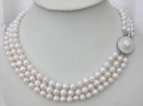 

Triple strands AAA Real south sea WHITE pearl necklace 18 inch-20inch (9.13)