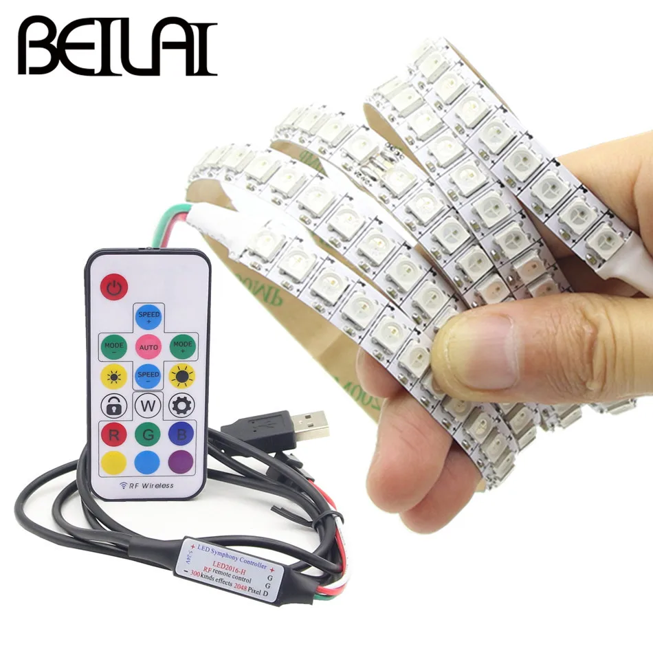 

BEILAI 1M 2M WS2812B LED Strip Waterproof 30 60 144LEDs DC 5V RGB LED Light Dream Color Flexible Strips WS2812 IC With