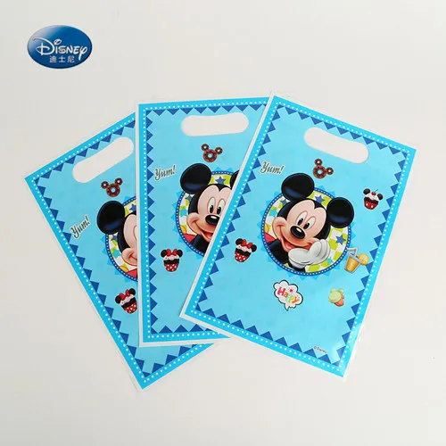 gift bags 6pcs Дети с днем рождения украшения набор посуды Микки предметы для вечеринки, сувениры баннер на тарелке, чашке соломенный мешок Лут салфетка выдув - Цвет: gift bags 6pcs