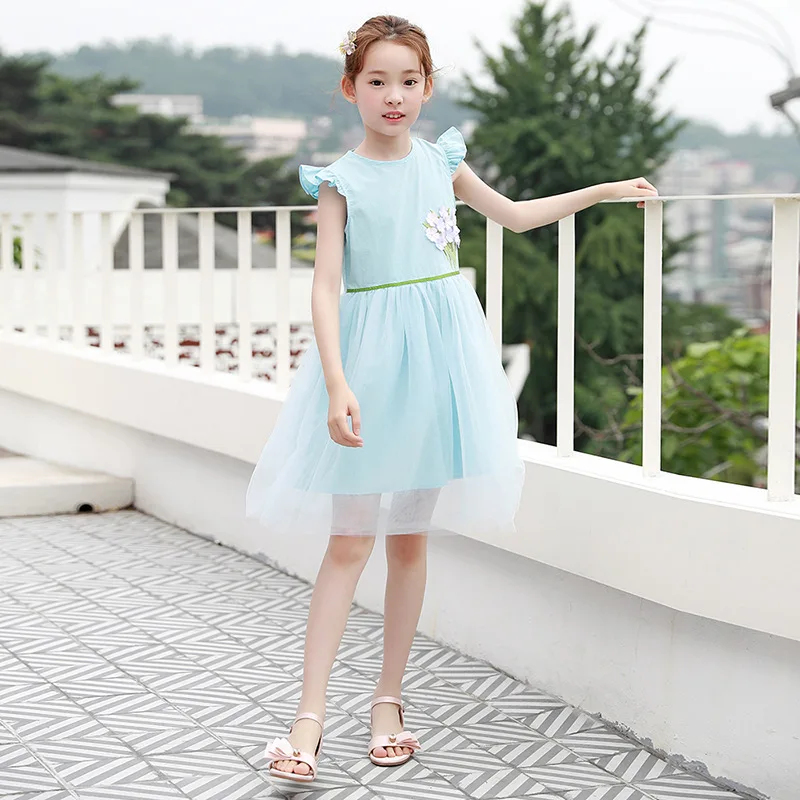 

Children's Wear 2019 Summer New Girls Mesh Dress Korean Style Cute Pringting Princess Dress Big Children's Party Casual Dress
