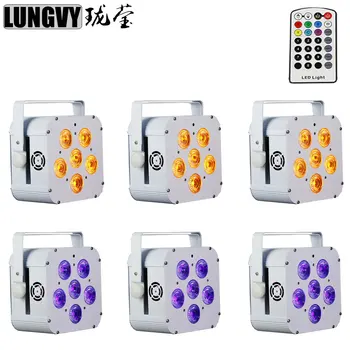 

Free Shipping 6pcs/Lot White Shell 6x18w 6in1 Battery Wireless Flat LED Par Light DMX 6/10 CH