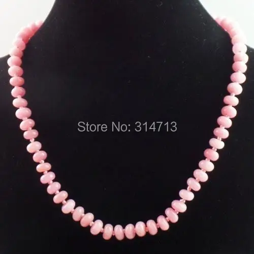 

(Min.order 10$ mix)1Strand Beautiful Unique Man-made Argentina Rhodochrosite Rondelle Necklace 17.5 inch R3678