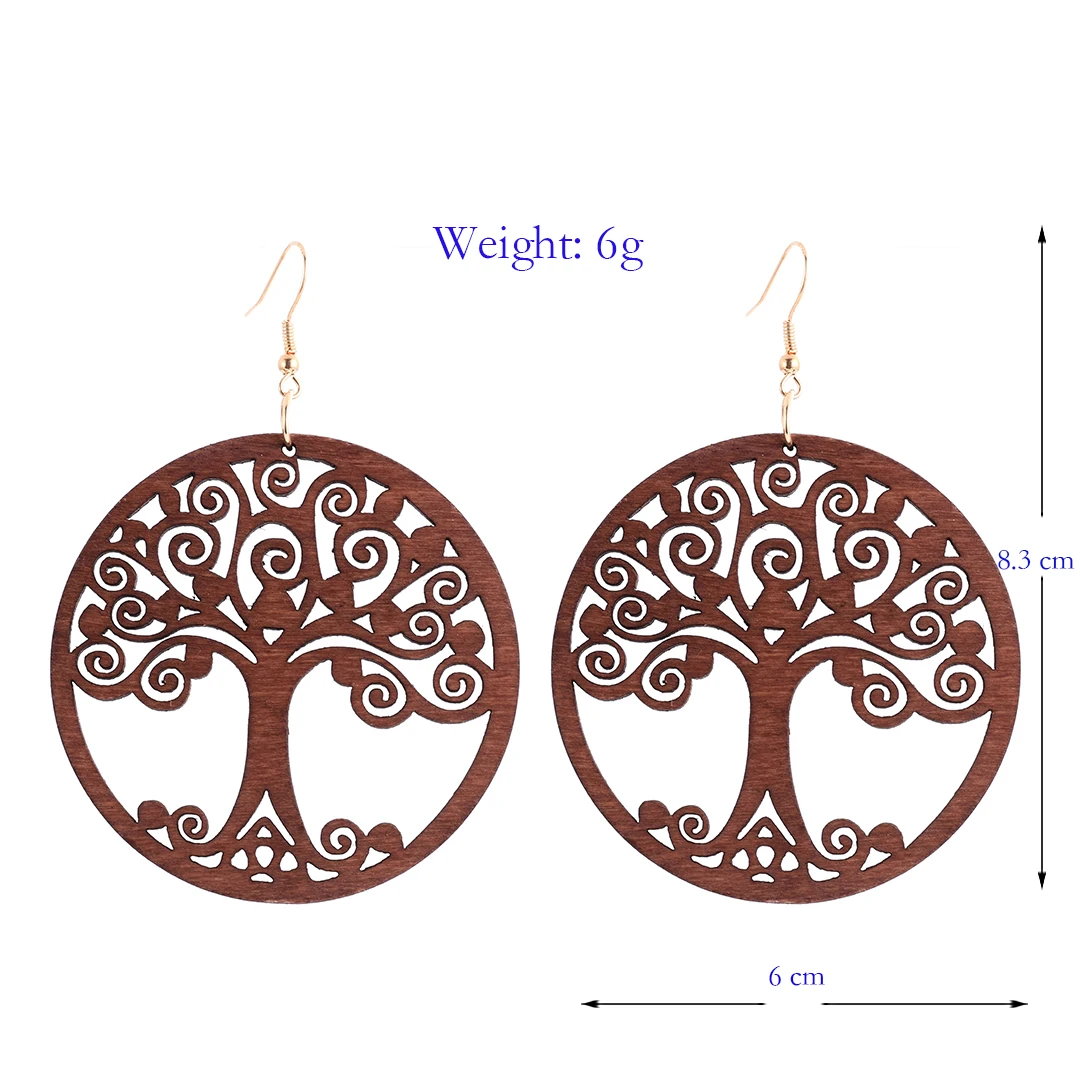 YULUCH африканская поп круглая деревянная пустотелая подвеска с деревом жизни серьги для женщин этнические зеленые красные черные Висячие серьги ювелирные изделия Вечерние