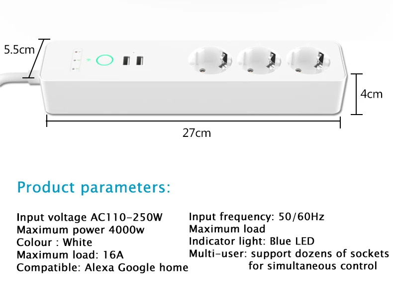 LEORT Wi-Fi умная силовая полоса EU мульти штепсельная розетка 3 розетка переменного тока 4 USB голосовой пульт дистанционного управления домашний комплект работа с Google домашние розетки