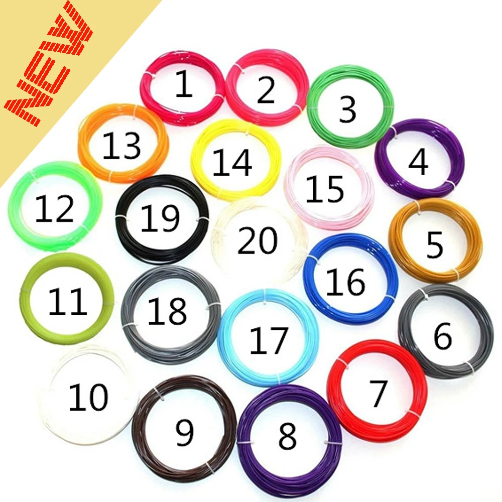 

3D Printing Pen Filament Refills - 1.75mm PLA Plastic 328 Linear Feet Pack of 20 Different Colors 16.4 feet each, Included 2 Glo
