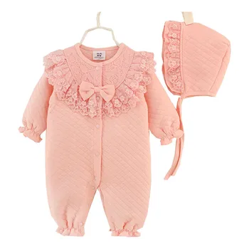 

Newborn Romper Princess Style Baby Girl Clothes Kids Birthday Winter Girls Lace Rompers+Hats Baby Clothing Sets Infant Jumpsuit