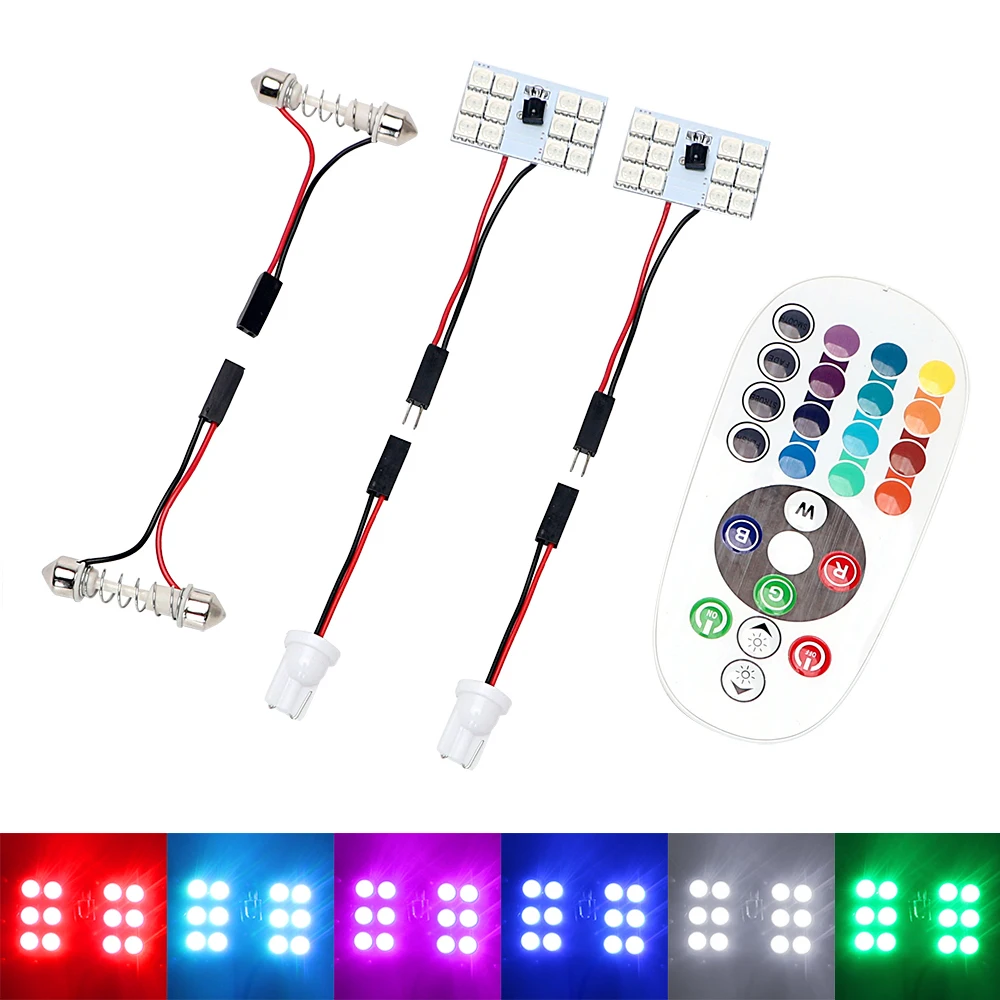 

ITimo 6 LED Dome Reading Lamp 2pcs Remote Control W5W LED Car Side Wedge Light T10 SMD 5050 RGBW Atmosphere Light 16 Colors