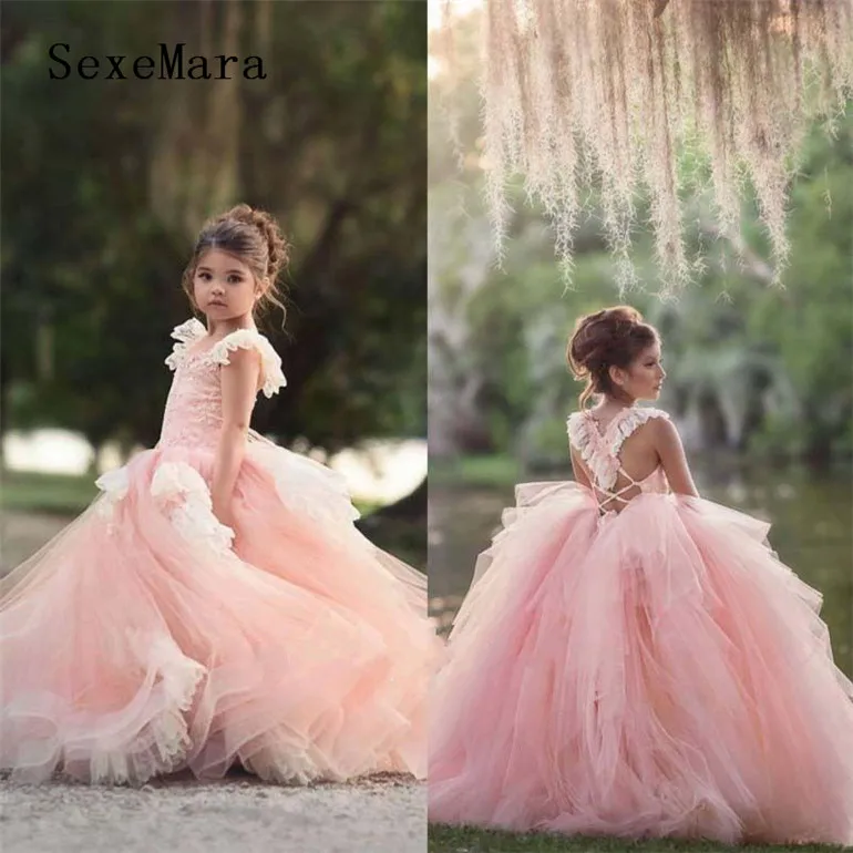 Pink Lace Flower Girl Dress for Wedding Little Princess Dress Kids