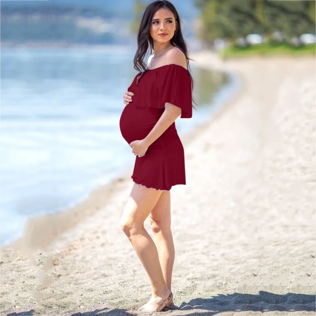 

Women Summer Loose Maternity Off Shoulder Pregnant Lace Solid Jumpsuit Playsuit ropa premama embarazadas clothes for pregnant