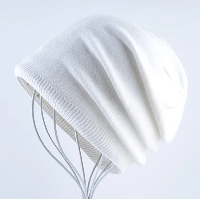 Шапка зимняя женская Однотонные вязаные шапки осень зима вязаные шапочки для мужчин Весенняя шапочка в стиле кэжуал унисекс шапка бини - Цвет: White