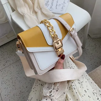 

Chain Female Shoulder Messenger Bag Simple Contrast Color Small Square Women Flap Brand Designer Crossbody Bag for Lady Handbag
