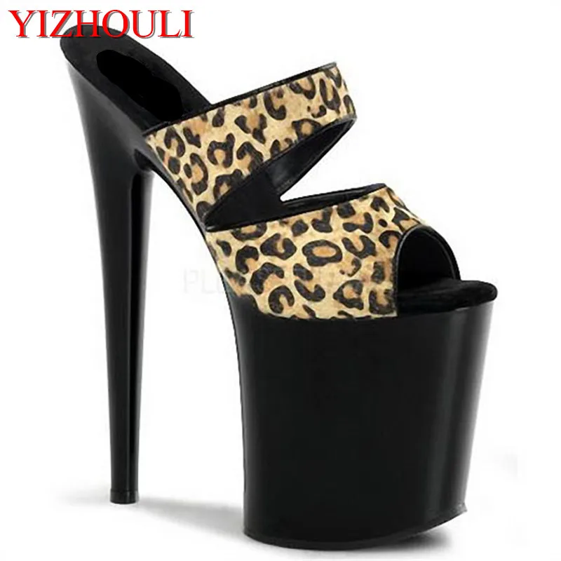 

Sexy Leopard Print 20cm Temptation Slippers Ultra High Thin Heels Platform 8 Inch Shoes Sexy Stripper Slippers