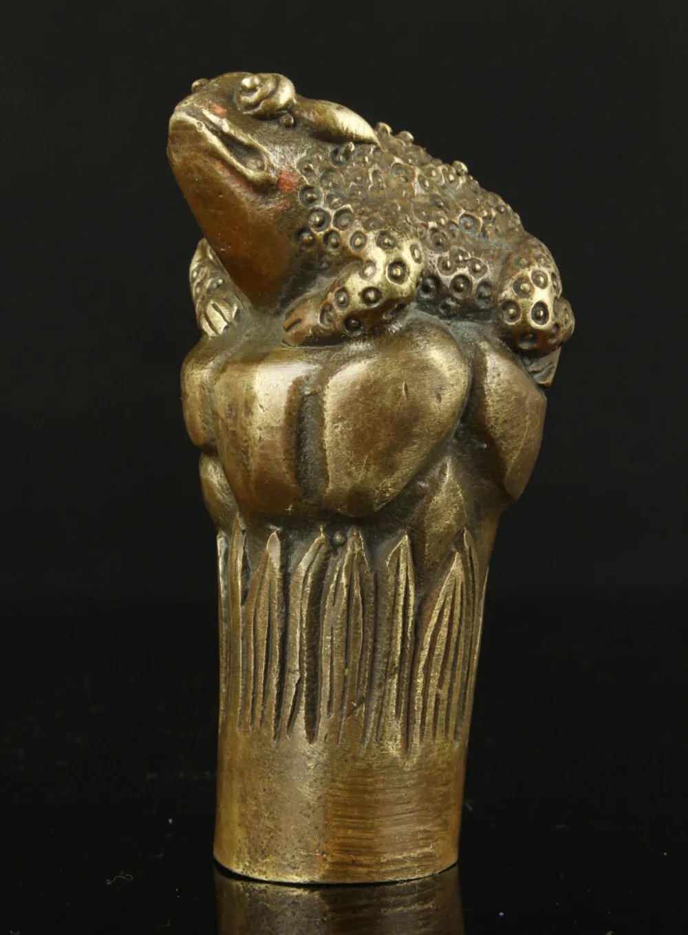 

671115911*++Old Collectible Handwork Carving Bronze Spittor Cane Head Walking Stick Gifts