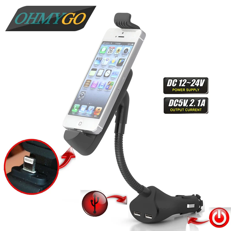 Car Phone Charger Holder with Dual USB Charger Mount Stand Cradles For
