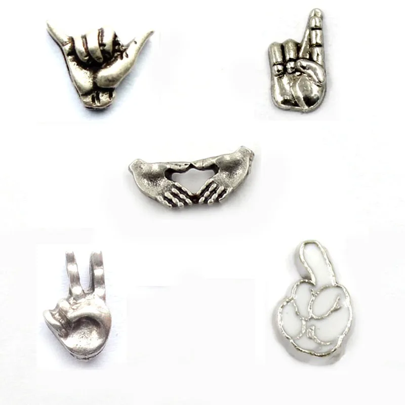 

20pcs/lot 2016 New Arrival DIY Fashion Alloy Hand Gesture Charms For Floating Living Memory Lockets