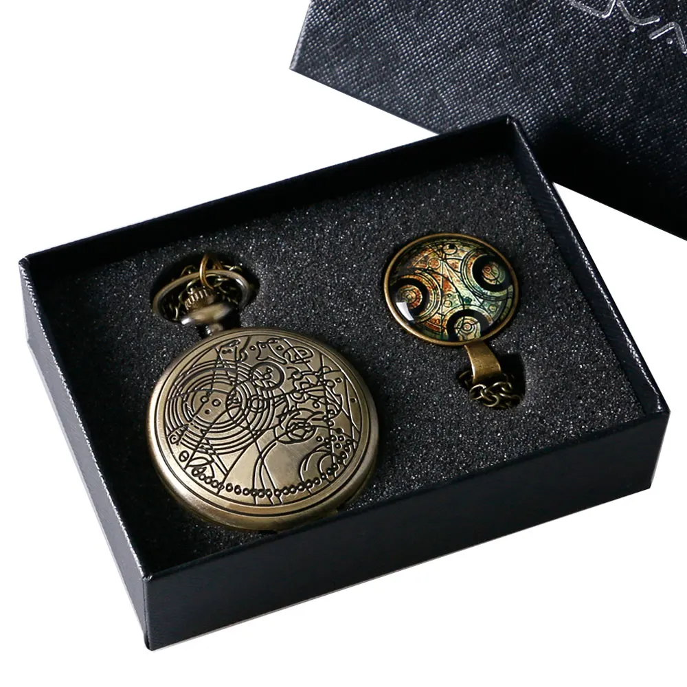 Antique Style Bronze Doctor Who Quartz Pocket Watch Set with Gift Box