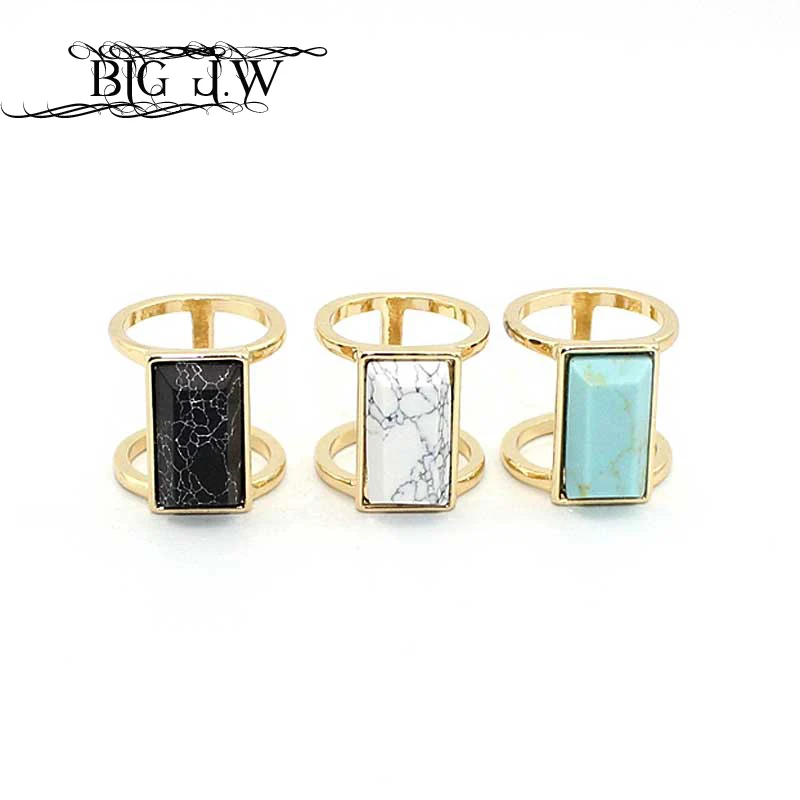 

BIG J.W Trendy Costume Jewelry Party Geometric 3 Color Faux Marble Stone Rings for Women Fashion Bohemia Ring Bijuteria Feminina