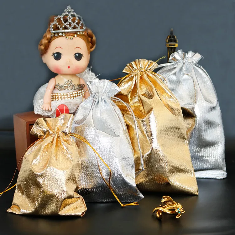 5 шт золотистого и серебряного цвета, регулируемая сумка для упаковки ювелирных изделий, бархатная сумка, блестящие свадебные подарочные сумки для конфет, вечерние сумки