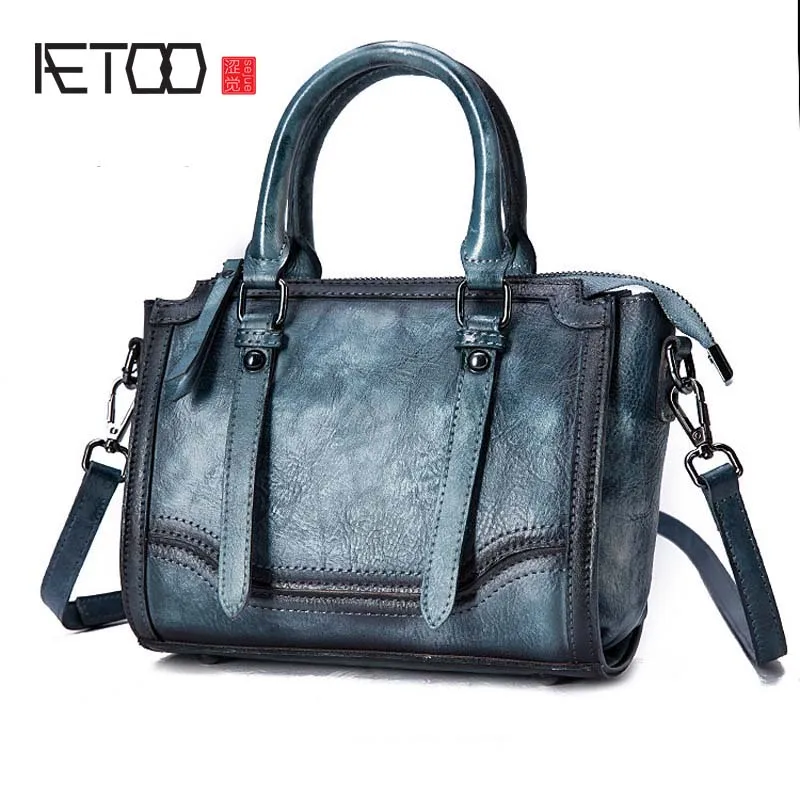 

AETOO 2018 new first layer leather retro hand-wiping color Ms. fashion trend shoulder Messenger portable hand bag