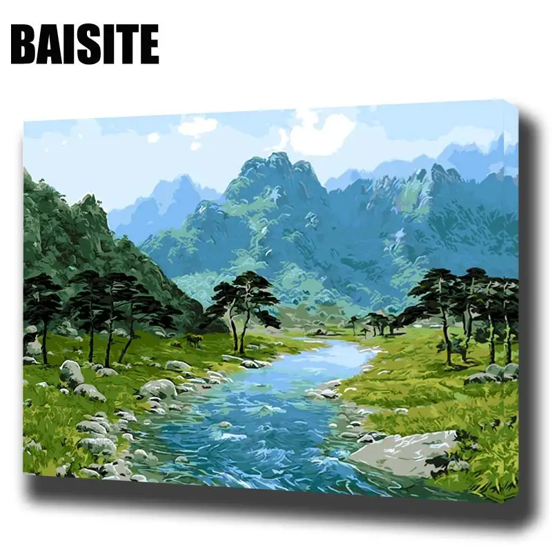 

BAISITE DIY Framed Oil Painting By Numbers Landscape Pictures Canvas Painting For Living Room Wall Art Home Decor E638