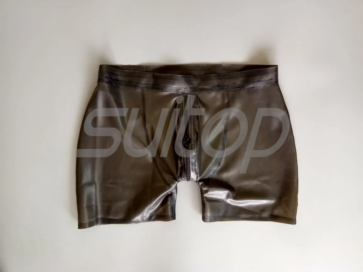 Мужские латексные сексуальные резиновые шорты с молнией на промежности