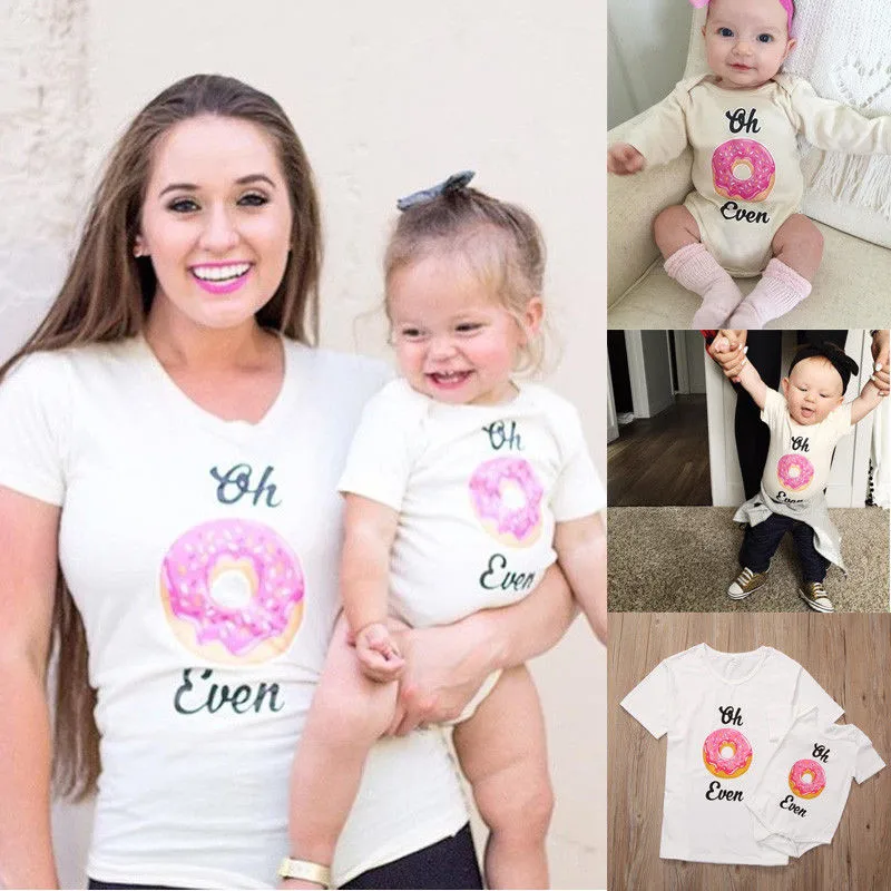

Family Matching T shirt Newborn Baby Infant Kid Romper Mom Donut T shirt Tops Outfits