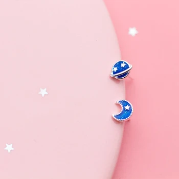 MloveAcc Hot Sale 925 Sterling Silver Trendy Blue Space Star Elegant Stud Earrings for Women Girls Authentic Silver Jewelry