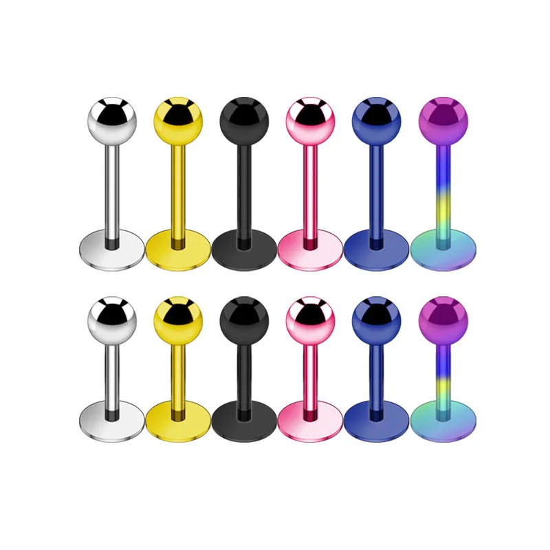 2Pcs Titanium Steel Labret Lip Piercing Bar Cartilage Earrings 6mm 8mm Silver Black Gold Blue Pink Rainbow 16G Body Jewelry Punk1