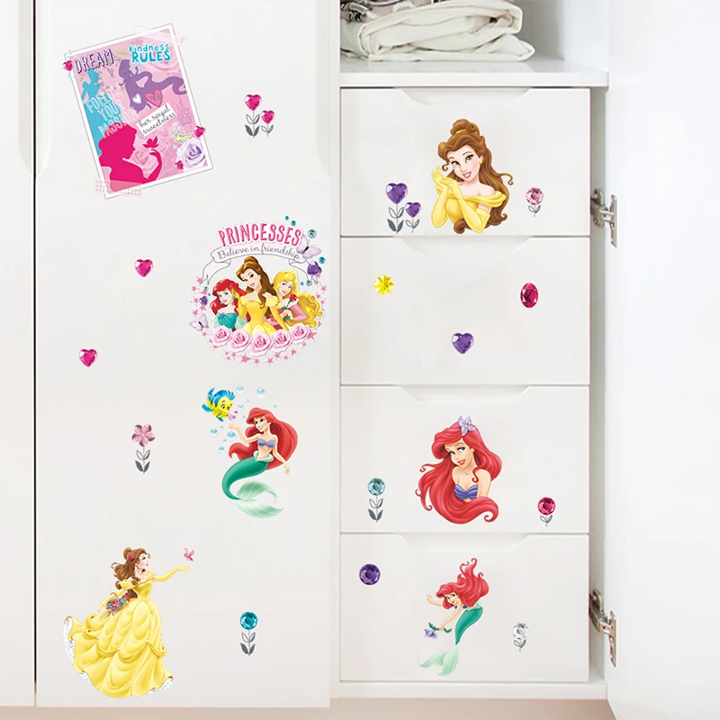 Cartoon Disney Ariel Cinderalle Belle Princess Wall Stickers For Girl's Room Home Decoration Kids Wall Decals Mural Pvc Posters Cartoon Disney Ariel Cinderalle Belle Princess Wall Stickers For Girl's Room Home Decoration Kids Wall Decals Mural Pvc Posters