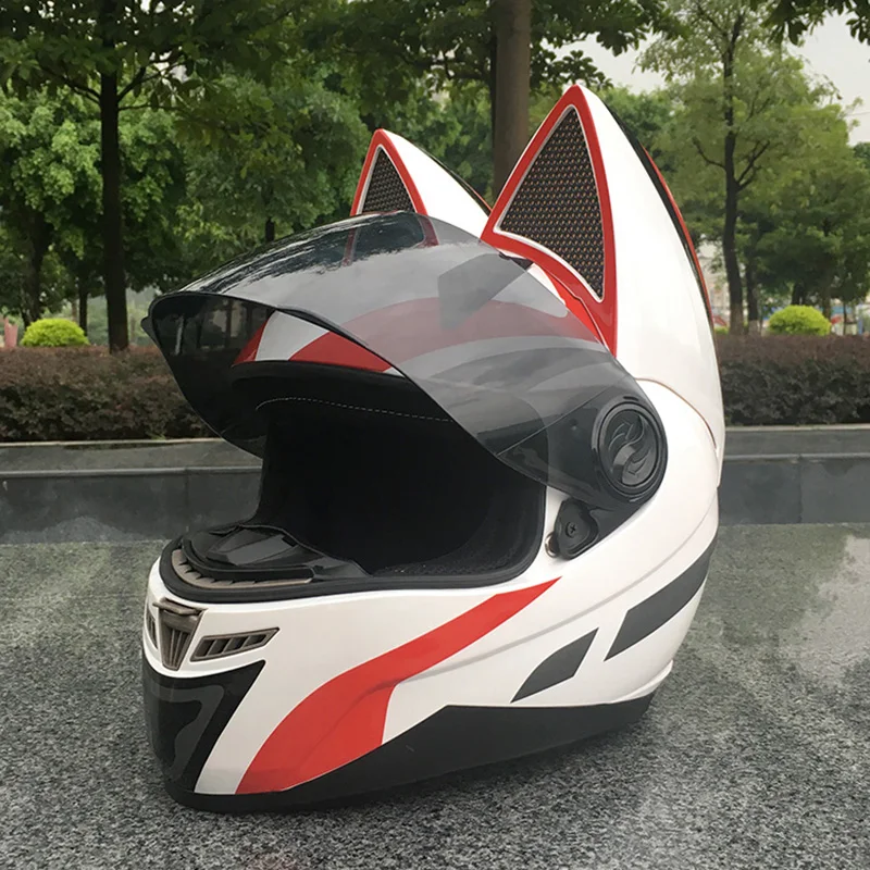 Желтый/белый/розовый/черный цвет кошачьи уши мотоциклетный шлем автомобильная гонка противотуманный полный шлем