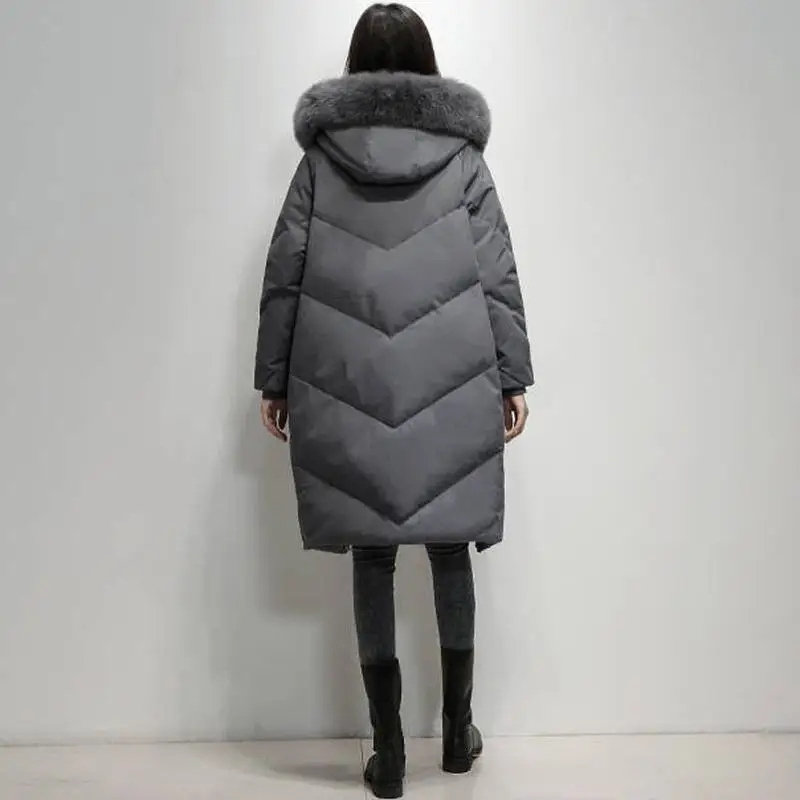Зимнее женское большое пальто с натуральным лисьим мехом, настоящий гусиный пух, женский пуховик большого размера, теплая верхняя одежда, парка M11