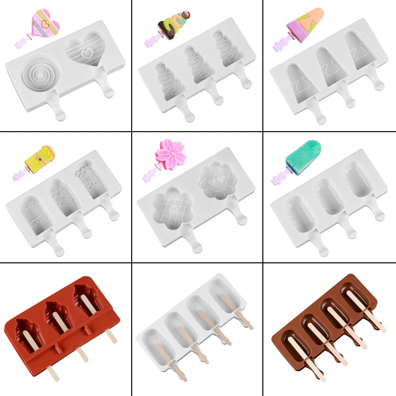 

9 Shapes Silicone Popsicle Mold Ice Cream Maker Ice Cube Tray Ice Cream Mold with 12PCS Popsicle Stick Mousse Baking Tools