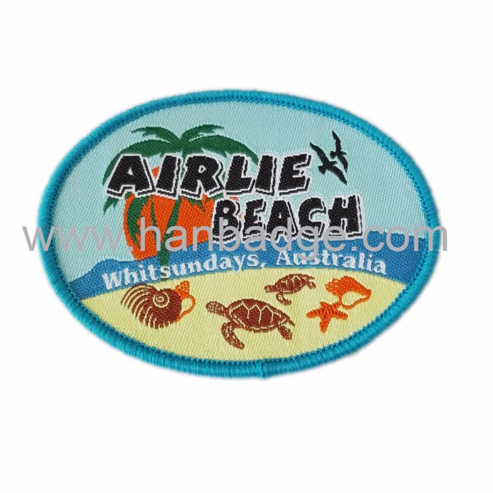 

Custom Woven Patches Customized Woven Label with Any Custom Logo Merrow Border and Paper Coating Back