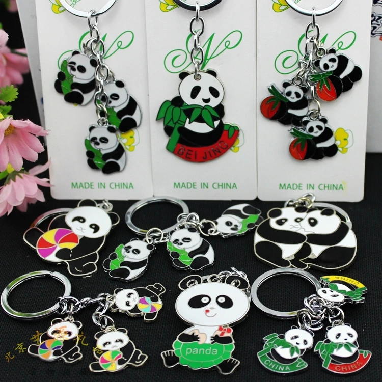 

Cute Animal Panda Keyrings Keychain Vintage Chinese Metal Zinc Alloy Men Women Accessories Panda Jewelry Ethnic Gift 2pcs/lot