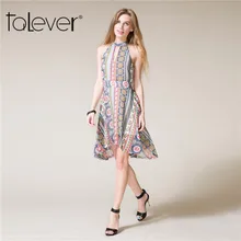 2017 Summer Beach Women Clothing Hollow Out Print Vintage Dress Sexy O-neck Evening Party Fashion Off Shoulder Dress Talever