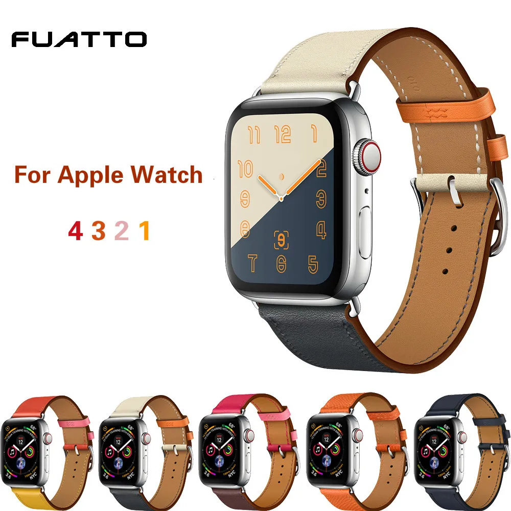 Кожаный ремешок для Apple Watch 4 3 2 1 Одноцветный запасной аксессуар Iwatch|Ремешки часов|
