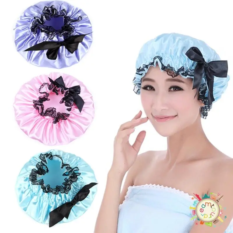 1pcs Shower Hat Lovely Thick Women Shower Satin Hats Colorful Bath
