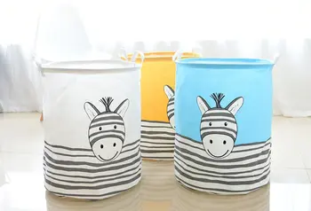 

Tri-color striped cotton and linen hamper Folded fabric waterproof laundry storage bag basket