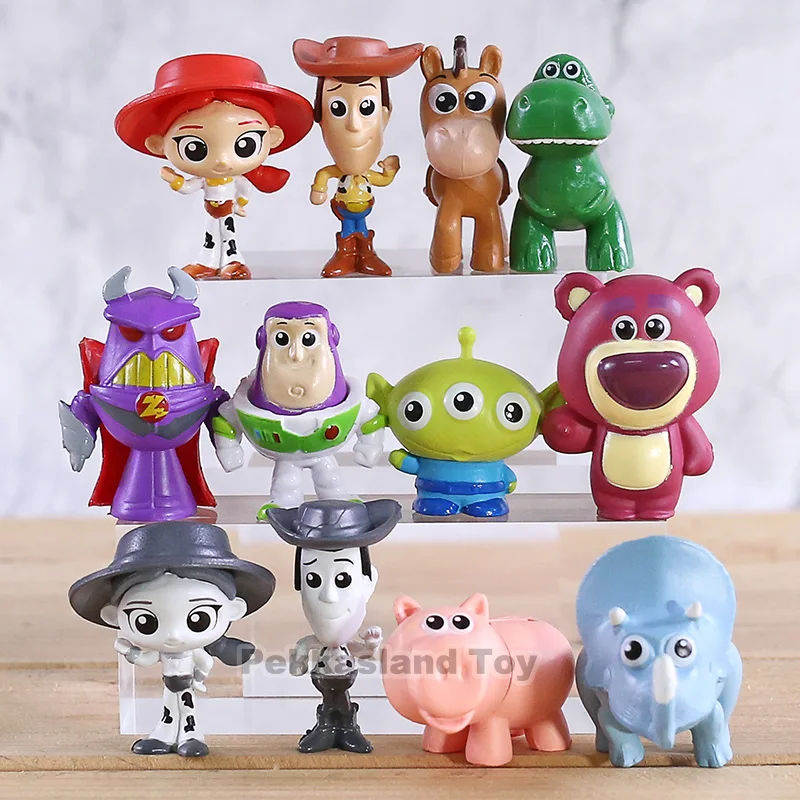 

New Toy Story Collection 12pcs Minis Figures Set Woody Jessie Buzz Lightyear Bullseye Mini PVC Figure Toys for Children Gifts