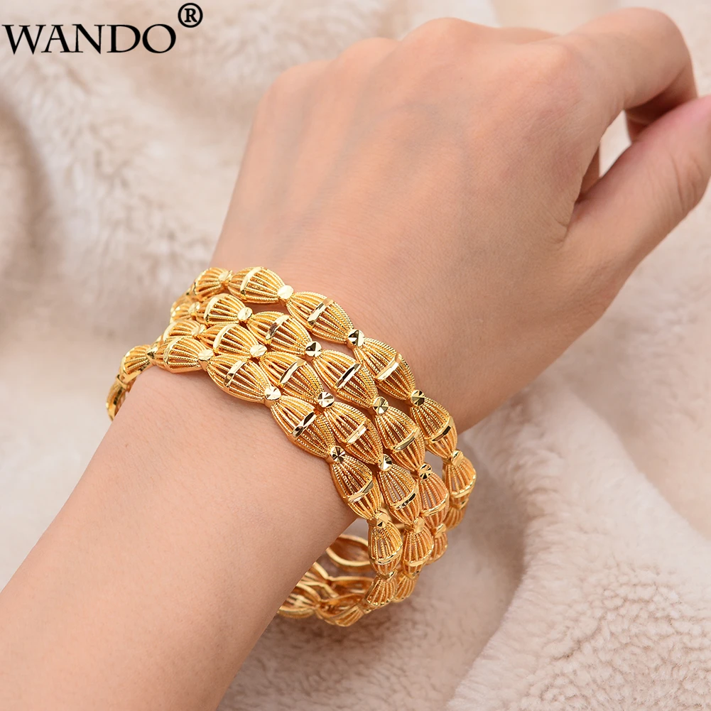 4PCS Fashion Metallic Gold Color Bracelet&Bangle For women Middle East Wedding Jewelry African Gifts