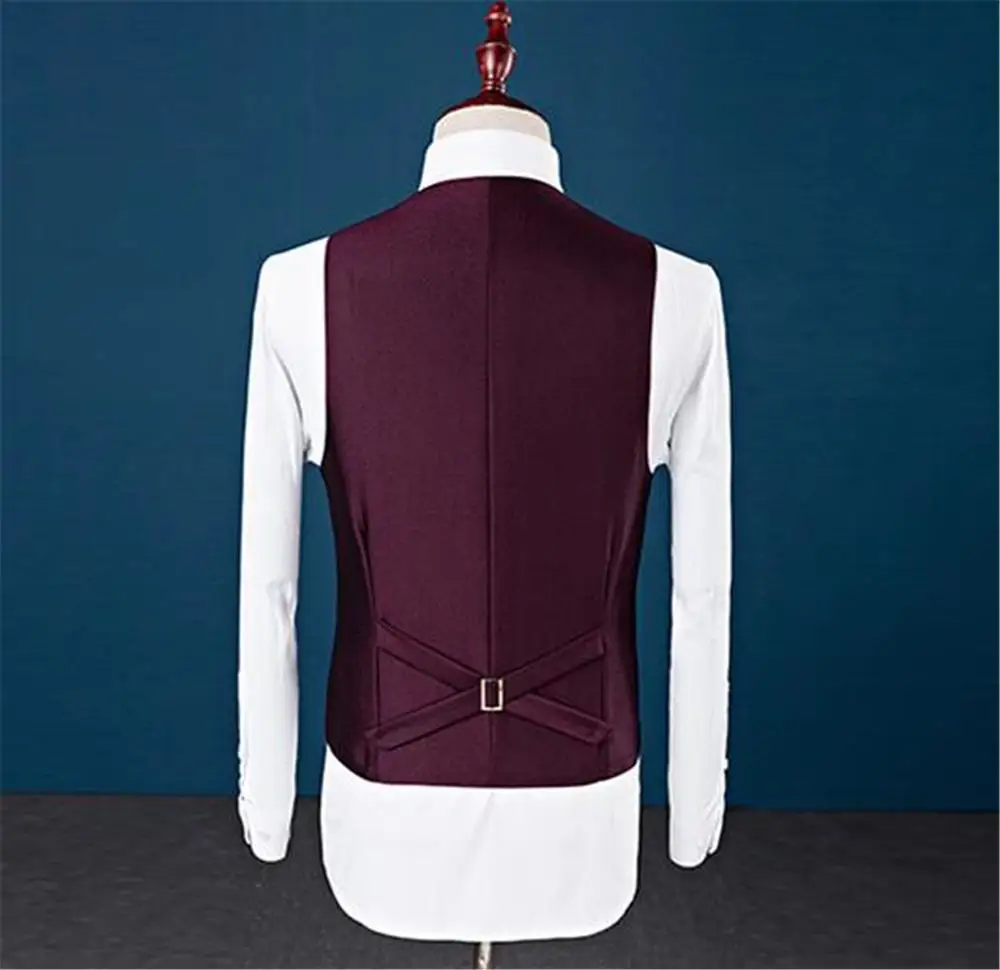 Высокое качество Бургундия Свадебный Мужской костюм Slim Fit костюмы 3 шт. свадебный смокинг для мужчин жениха(куртка+ брюки+ жилет