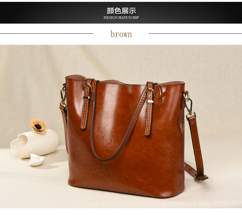 GESUNRY Brand 2018 Fashion Women Handbag Genuine Leather Women Bag Soft Oil Wax Leather Shoulder Bag Large Capacity Casual Tote (19)
